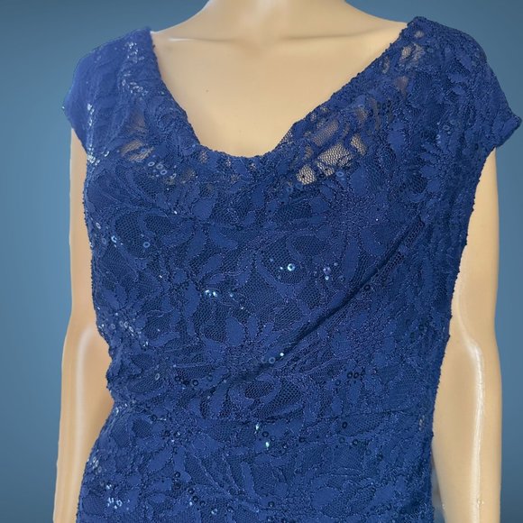 Ralph Lauren|Sheath Long Dress|Size 10|Navy Blue|Full Lace|Sequin|Lined|Stretch - Picture 6 of 16